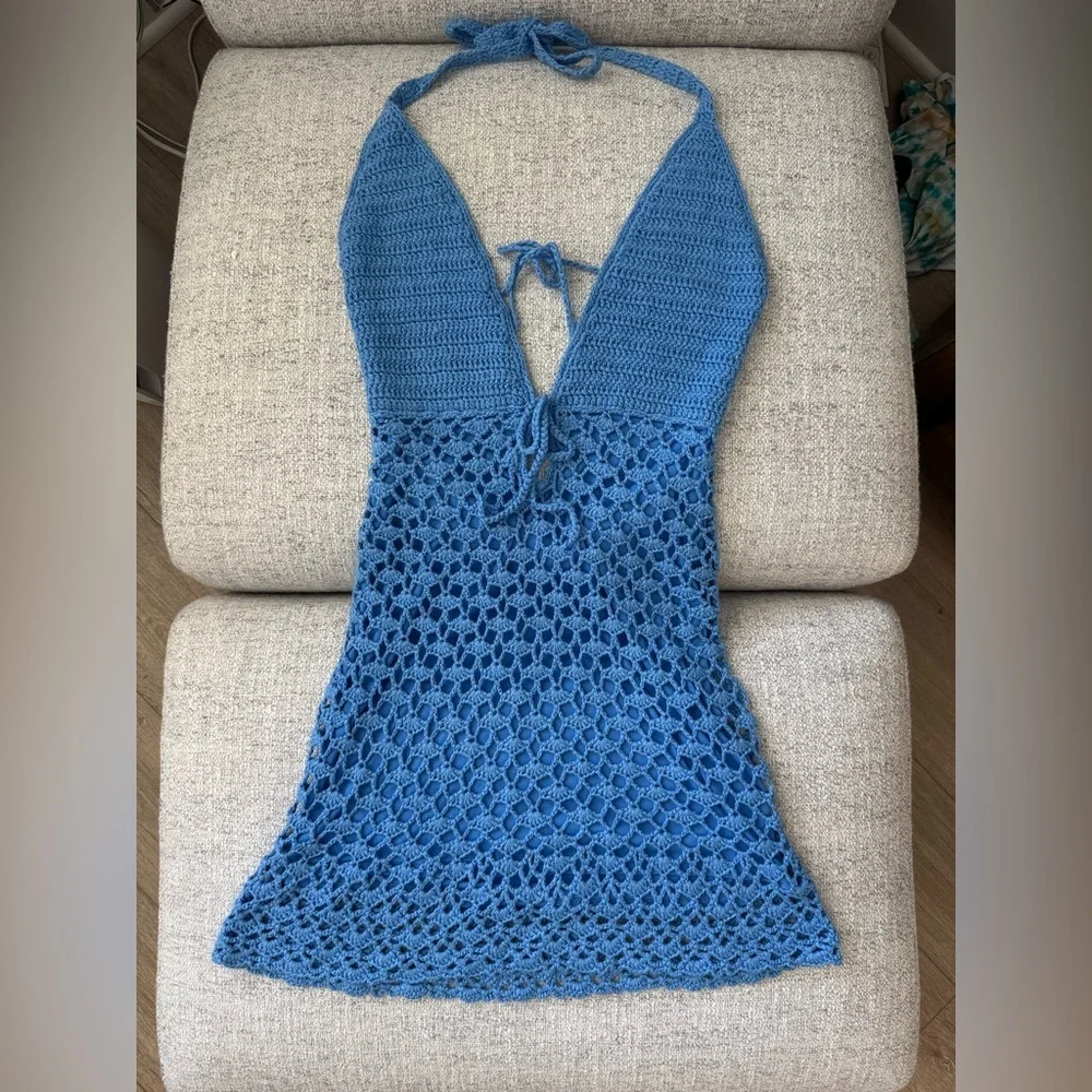 Beginning Boutique Tulip Blue Crochet Mini Dress - Picture 1 of 6